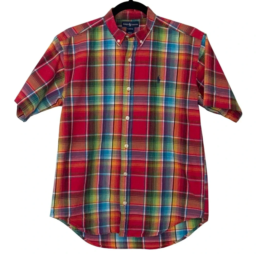 Ralph Lauren Button Down Shirt Multicolor Plaid Short Sleeve Kids Size L 16/18